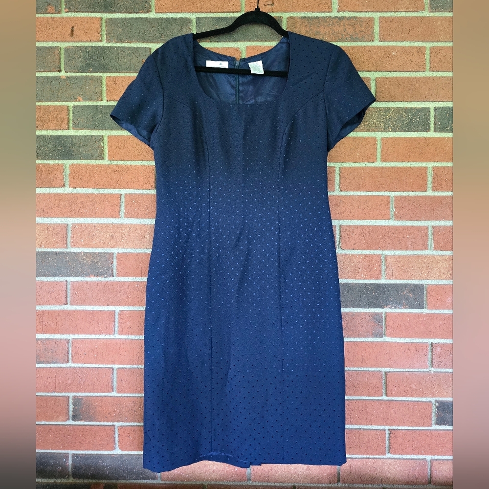 Vintage Liz Claiborne Womens Dress Size 6 Navy Blue Polka Dotsā Zip Up 90s